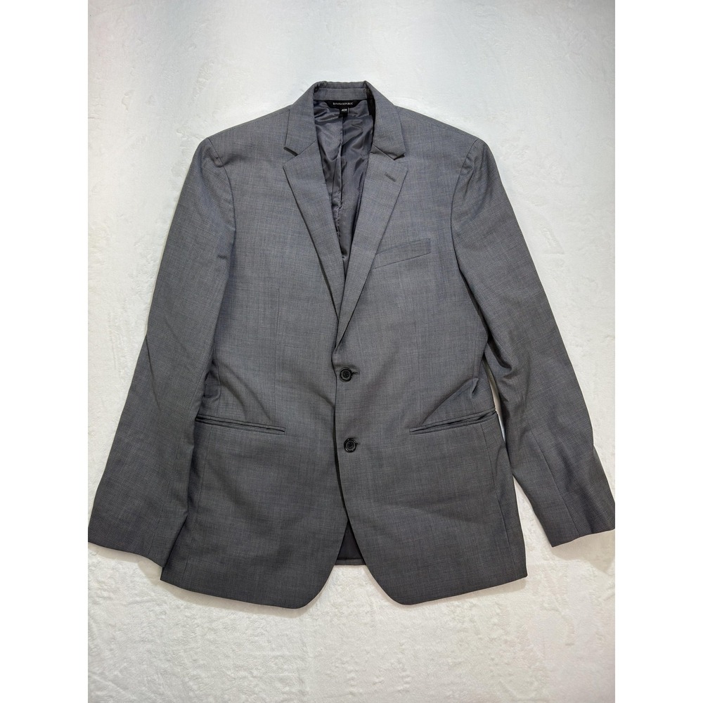 Banana Republic Suit Jacket Mens 40R Gray Check Wool Two Button Tollegno Merino